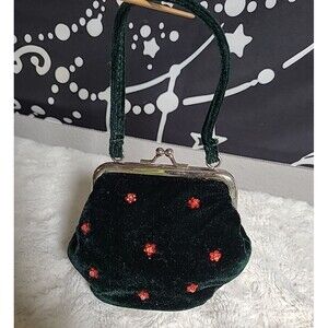 Vintage Velvet Mini Satchel Purse Green Embellished Handbag Fairy